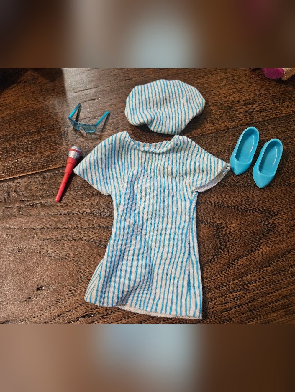 Jem and the Holograms Jem Jerrica Blue and White Stripe Dress and Hat And Shoes.